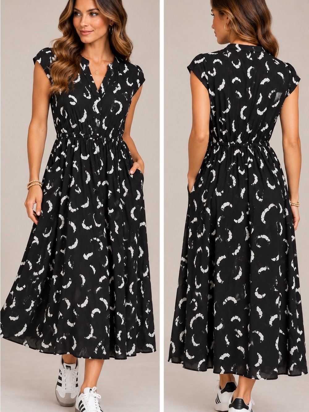 fun 2 fun Black and White Printed Maxi Dress